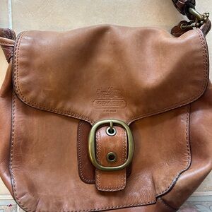 Coach Multicolor Plaid-Lined Brown Leather Shoulder Bag